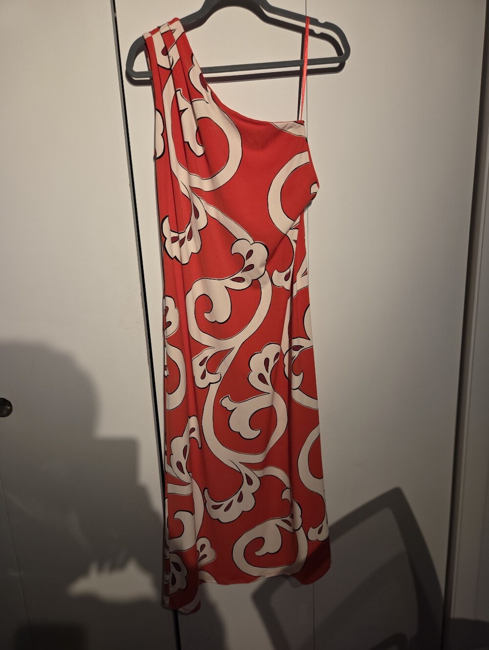 Chico's Red and Cream One-Shoulder Maxi Dress